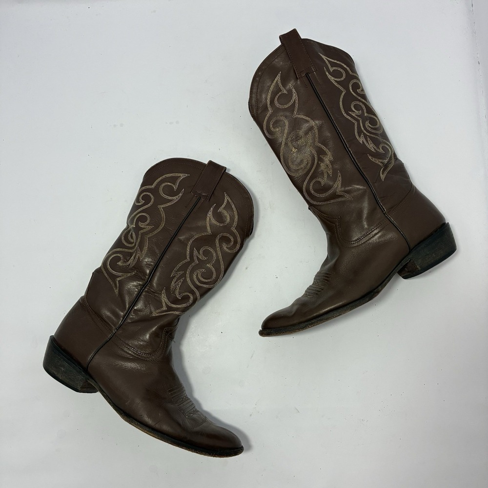 Moran Cowboy Boots Mens 11.5 Brown Leather Western Embroidered Mexico